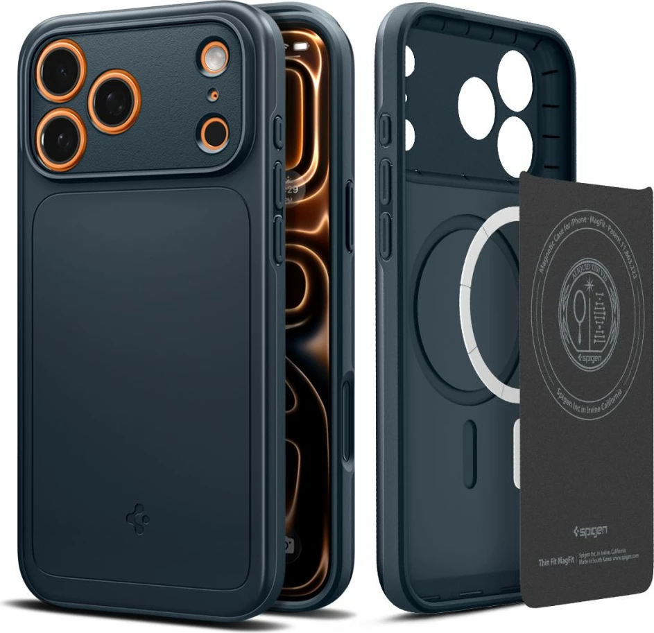 Mbështjellës Spigen Thin Fit MagSafe për iPhone 17 Pro Max, ultra i hollë polikarbonat, me unazë magnetike MagSafe, Navy Blue
