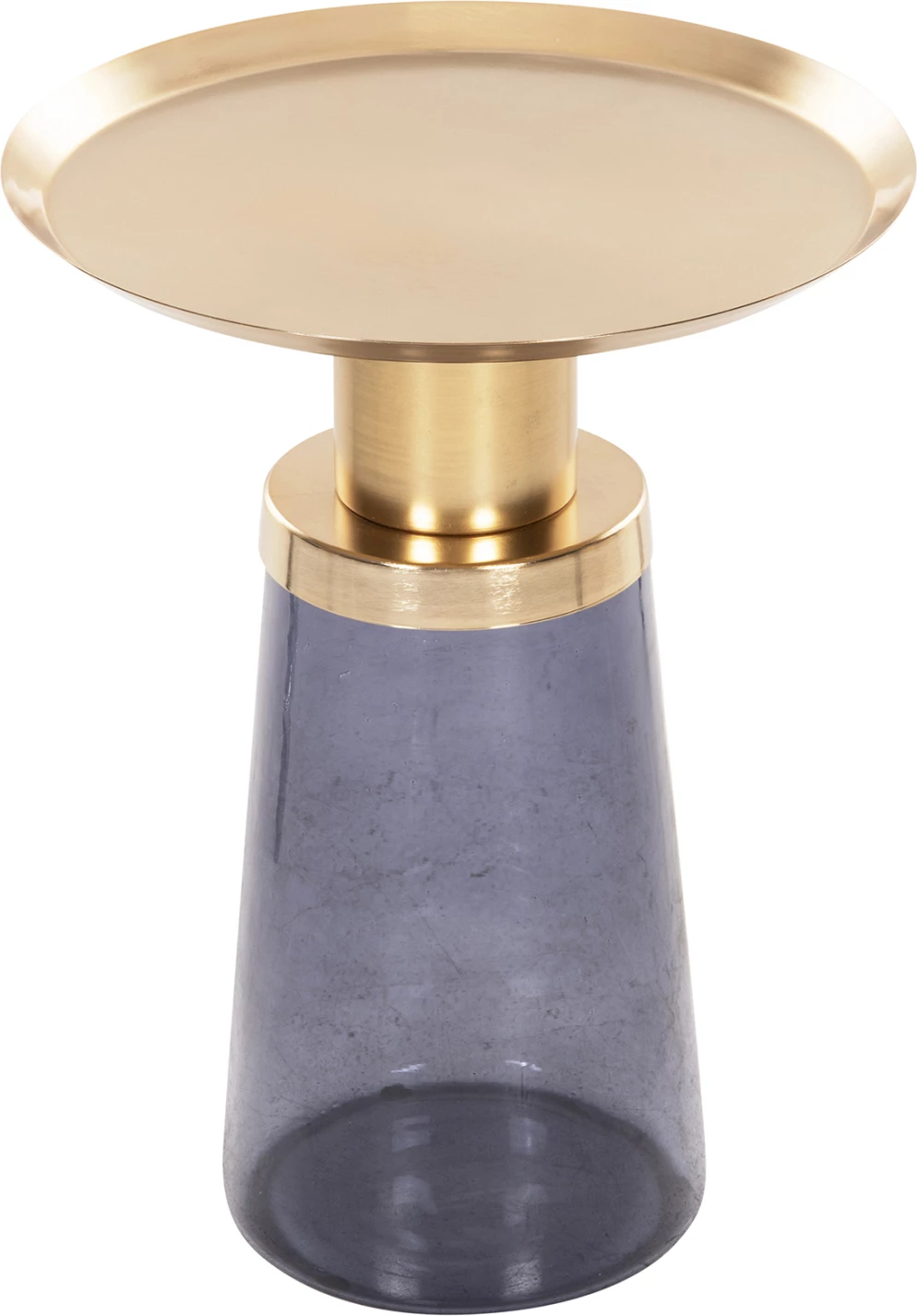 Tavolinë anësore BALLIN FH9725, xham blu-metal në ar Φ37,5x49,5H cm