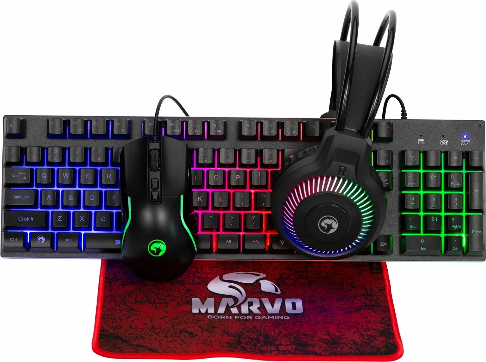 Set periferikësh gaming Marvo CM416 4në1, tastierë 104 taste membrane, maus 8000 DPI, kufje over-ear 50 mm, layout SLO/HR, i zi