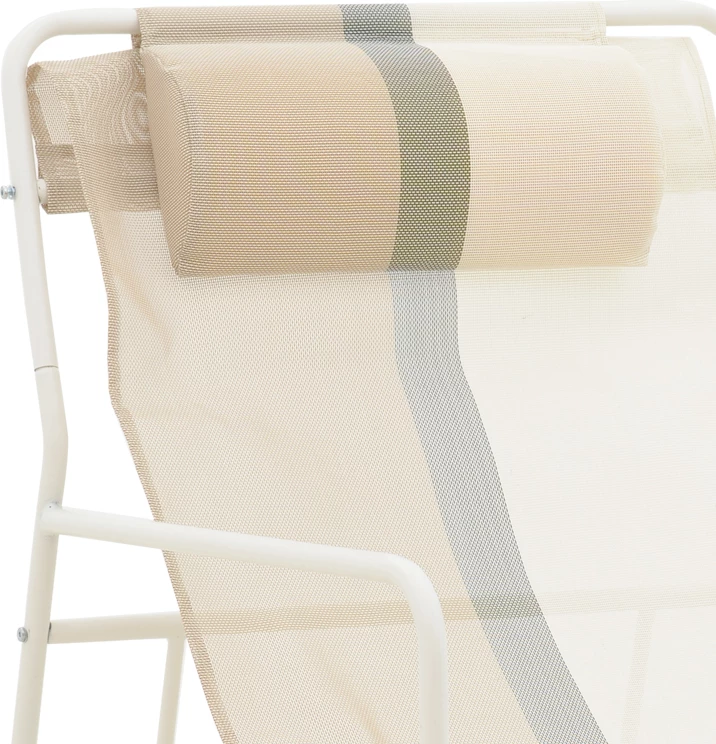 Karrige shezlong Faisty metalike e bardhë-tekstilene gri-bezhë-jastëk 65x83x86cm