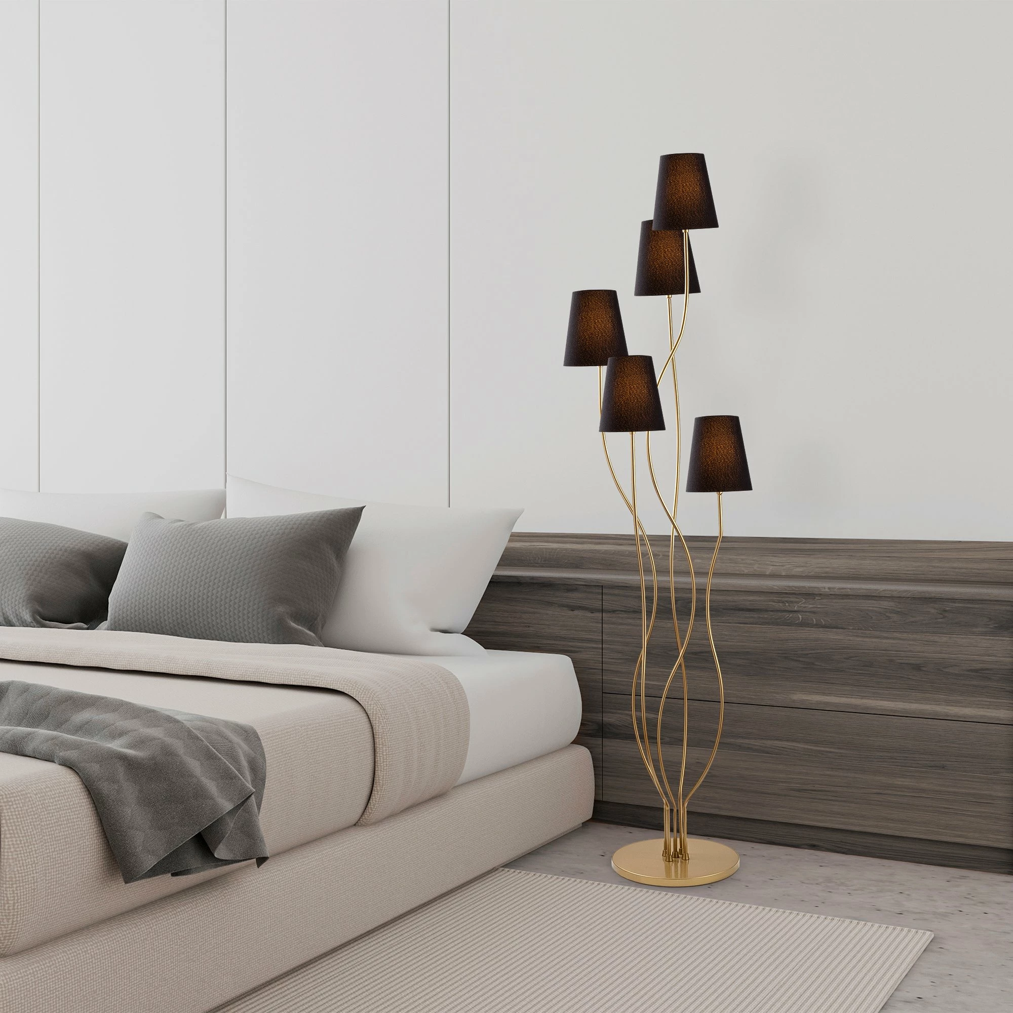 Llambë dyshemeje Opviq, Bonibon, ngjyrë ari e zezë, 44x44x160 cm