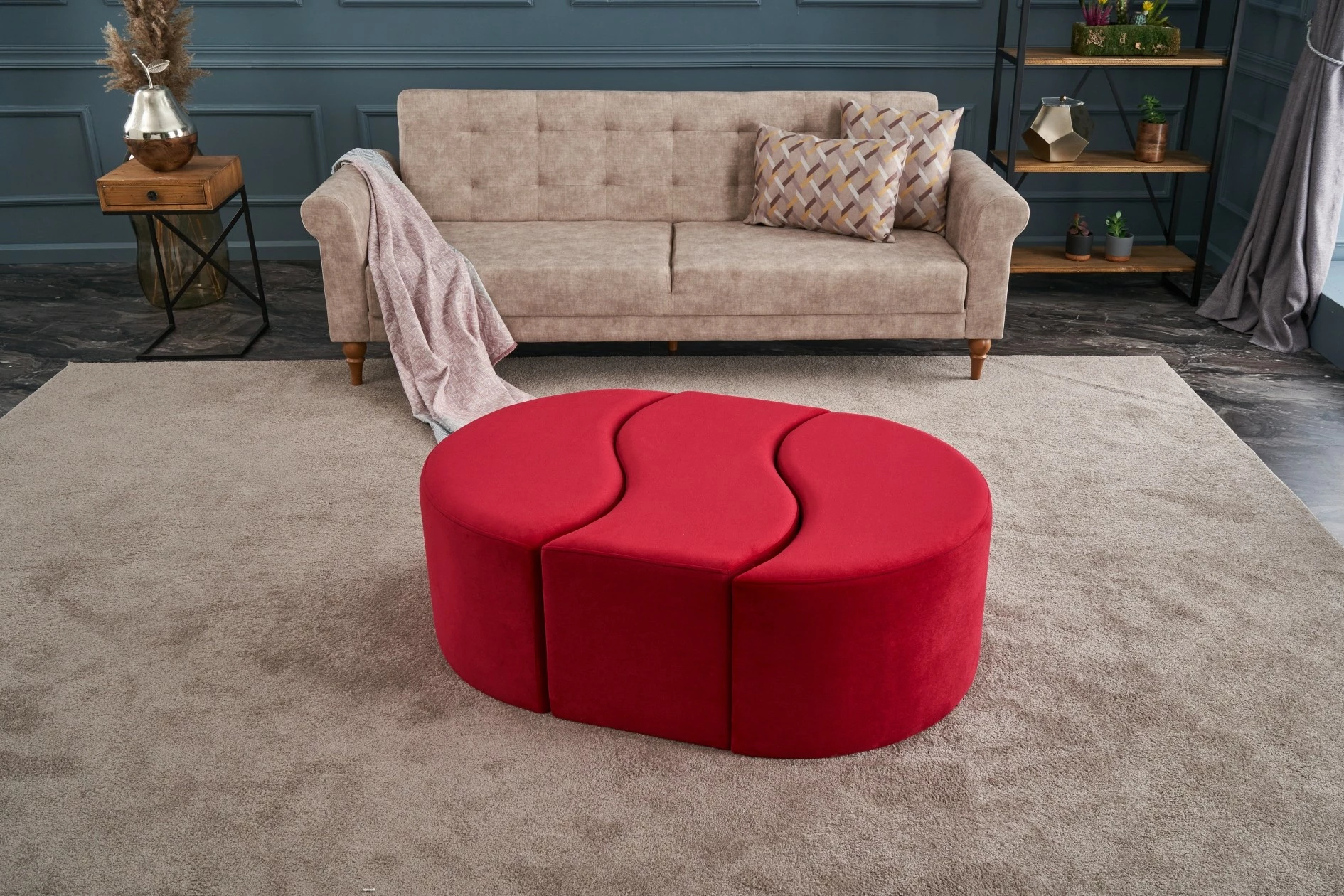 Puf Atelier del Sofa Alya, kadife, i kuq