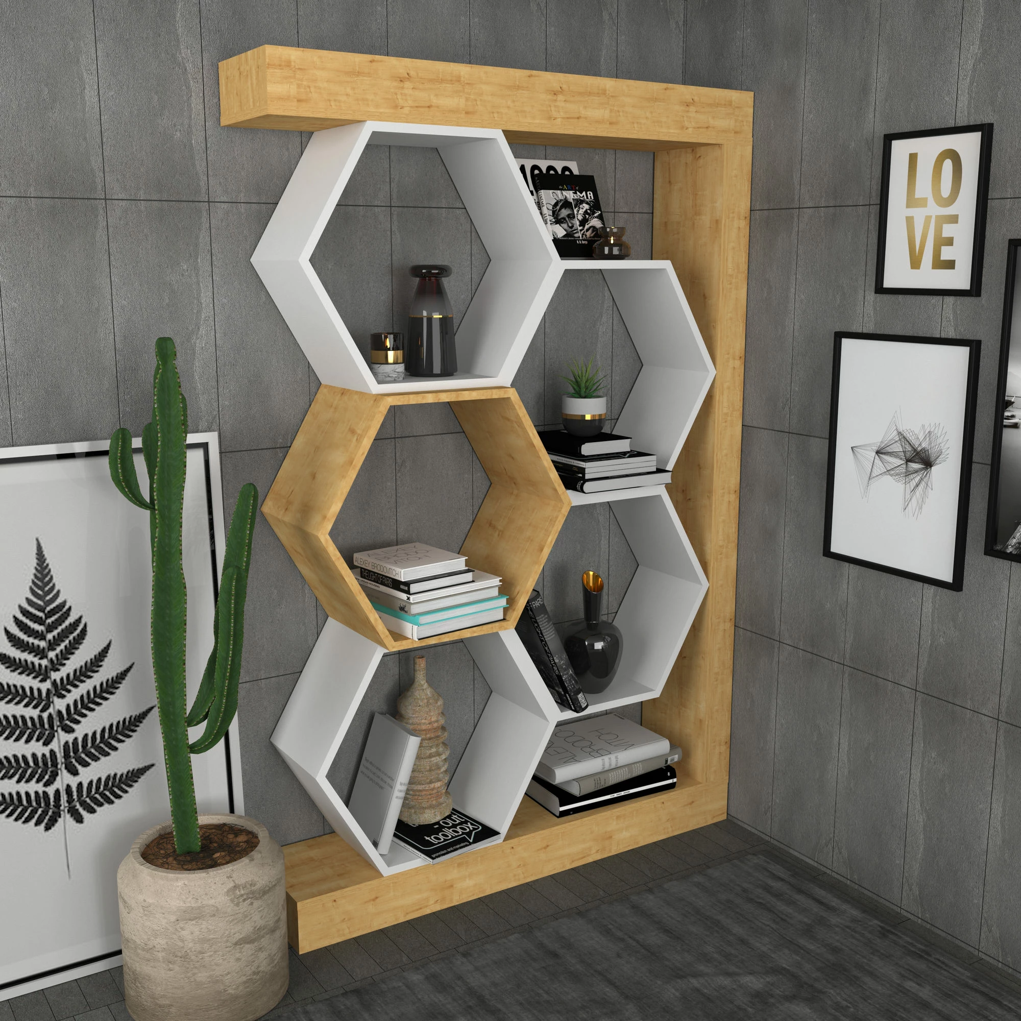Raft librash Hanah Home, Artemis, ngjyrë lisi dhe e bardhë