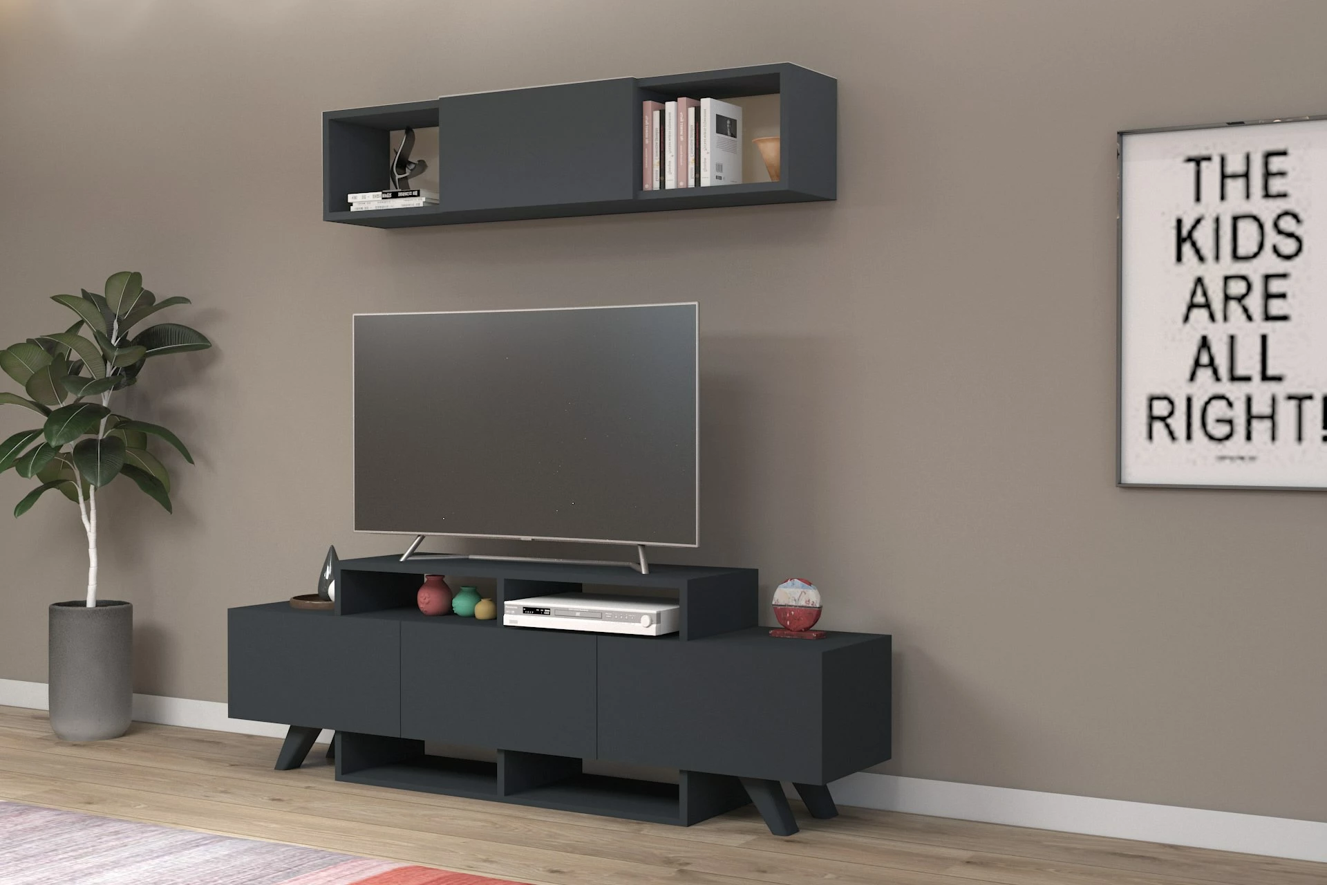 Komodë TV Hanah Home, Alwin, ngjyrë antracit