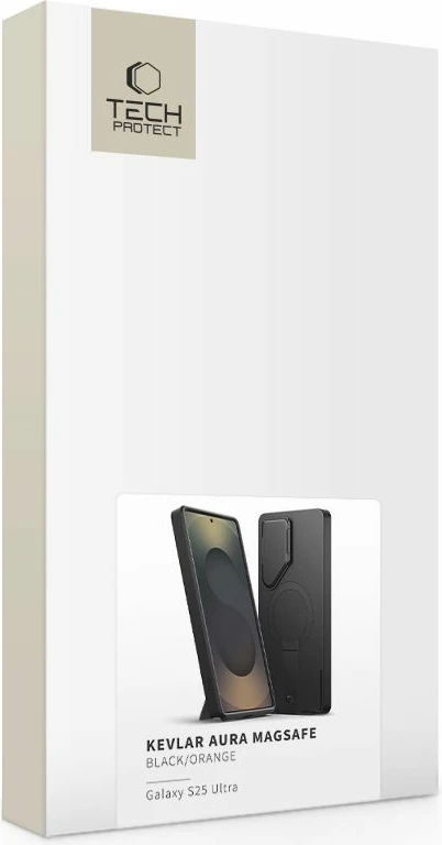 Mbështjellës Tech-Protect Kevlar Aura MagSafe për Samsung Galaxy S25 Ultra, Zi/Portokalli