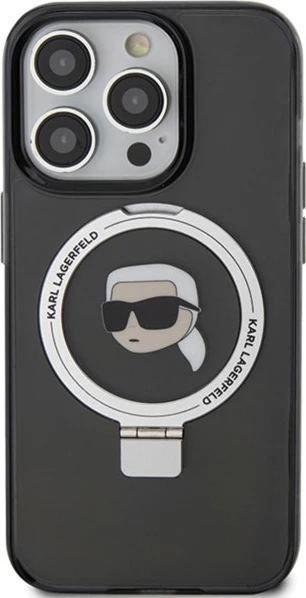 Mbështjellës Karl Lagerfeld KLHMP15LHMRSKHK për iPhone 15 Pro 6.1", hardcase, me unazë MagSafe, zi
