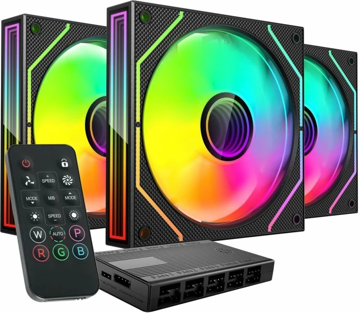 Ventilatorë kompjuteri TACENS MARS MF-3DPROKIT 120 ARGB x3, të zinj, set me hub dhe telekomandë