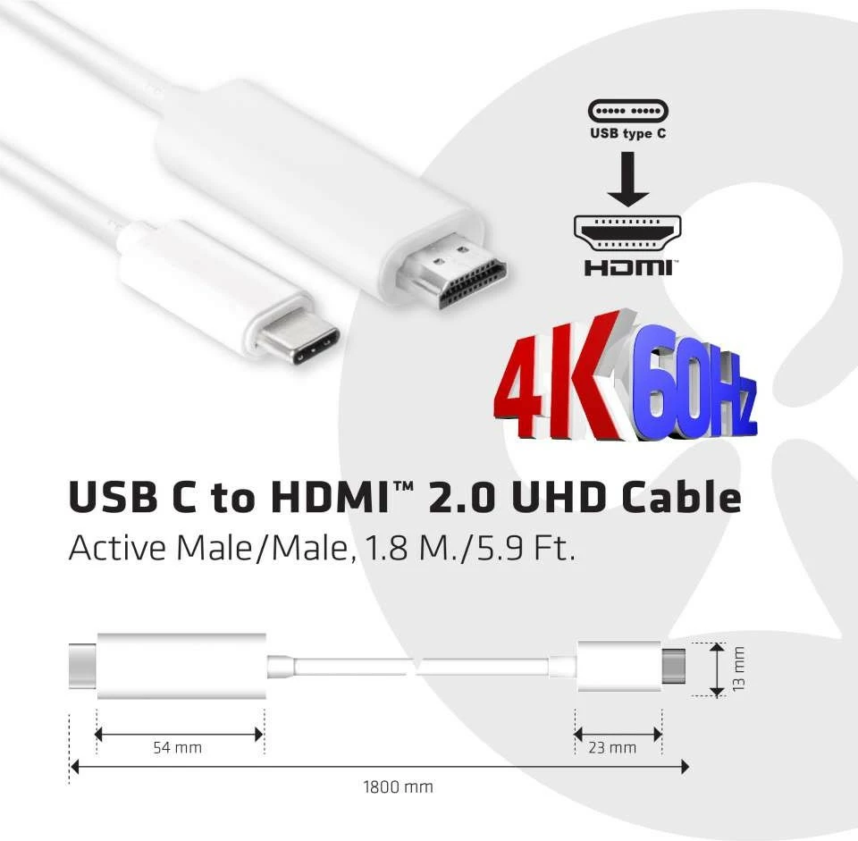 Kabllo USB-C në HDMI Club3D 1.8m e bardhë