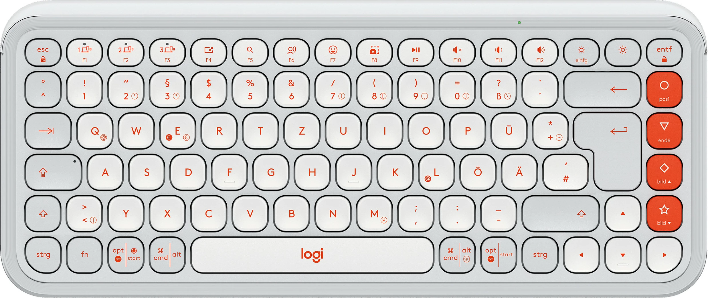 Tastierë mini Logitech 920-013060, Wireless, Bluetooth, QWERTZ, Portokalli, Bardhë