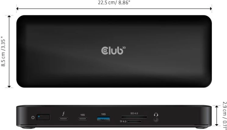 Docking station Club3D Thunderbolt4 16-in-1, 4 porta Thunderbolt, 3x DisplayPort, 2x HDMI, 1TB LAN, 3x USB-A, 1x USB-C, e zezë