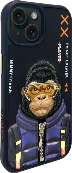 Mbështjellës Nimmy Cool&Cute 2.0 Monkey për iPhone 15 6.1", hardcase, TPU/PC, i zi