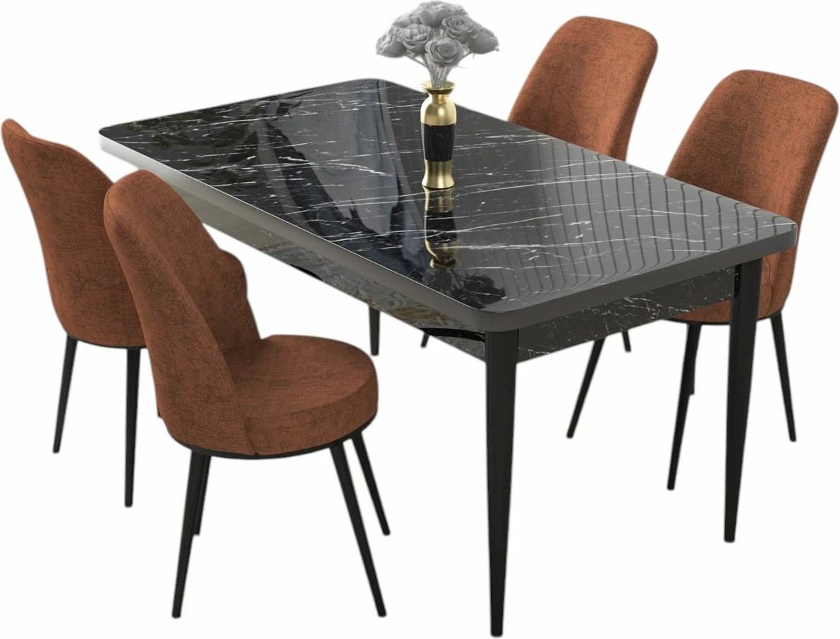 Tavolinë me karrige, 5 copë, Skye Decor, mermer i zi, e kuqe pllake