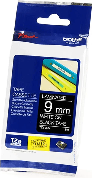 Kasetë etiketime Brother TZe-325 9 mm 8 m, bardhë në të zezë