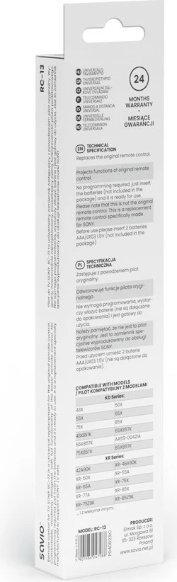 Pilot universal Savio RC-13 për Sony TV, i zi