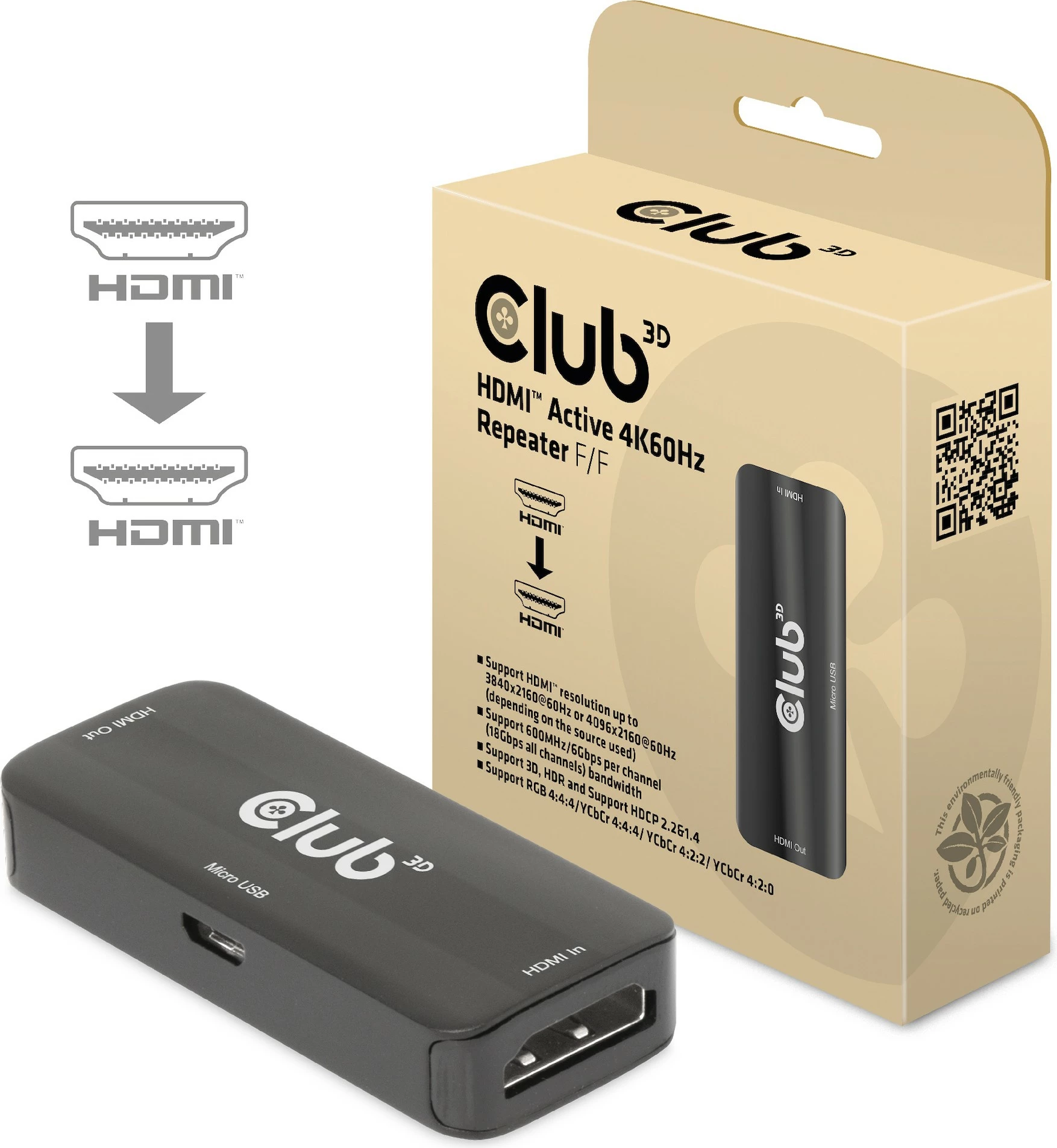 Përsëritës HDMI aktiv Club3D 4K60Hz Bu/Bu