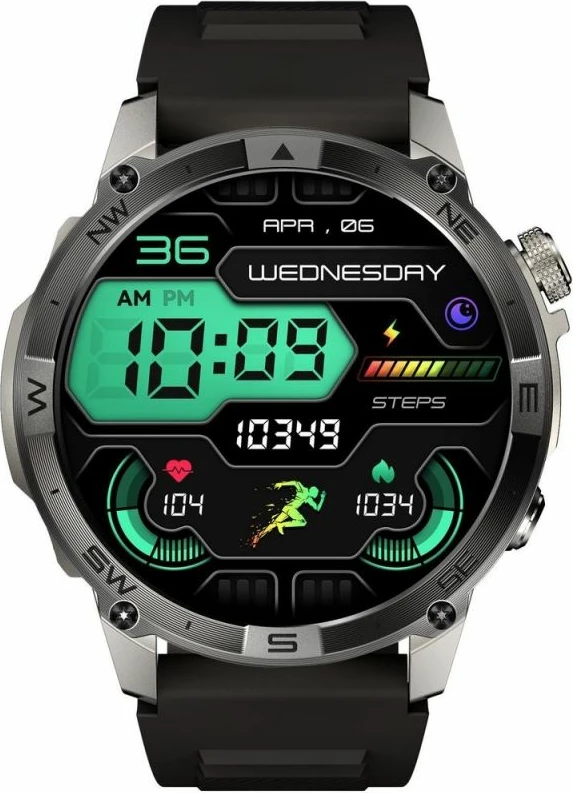 Smartwatch Gravity GT46-3, rrip silikoni + byzylyk çeliku, grafit