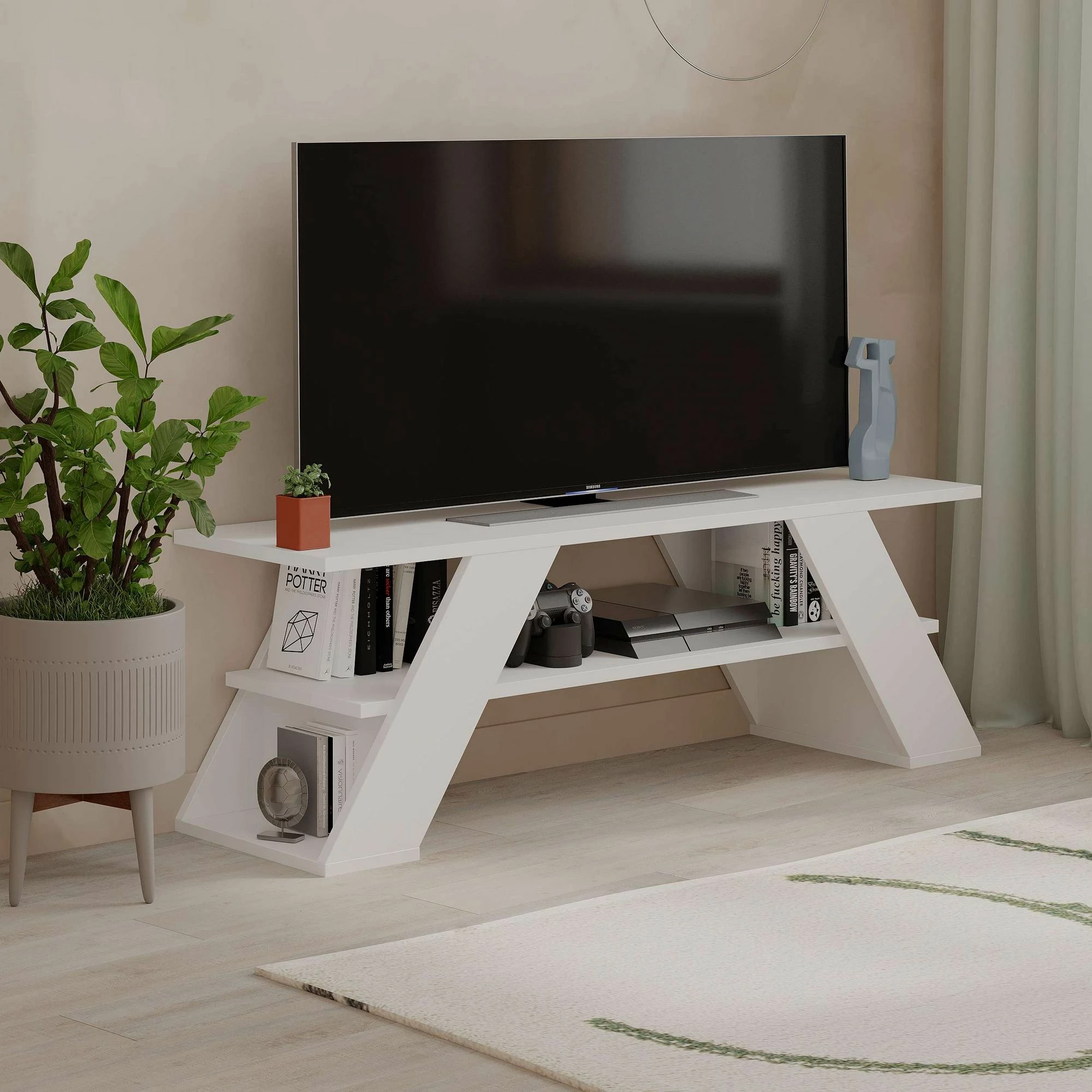 Komodë TV Skye Decor, Farfalla, e bardhë