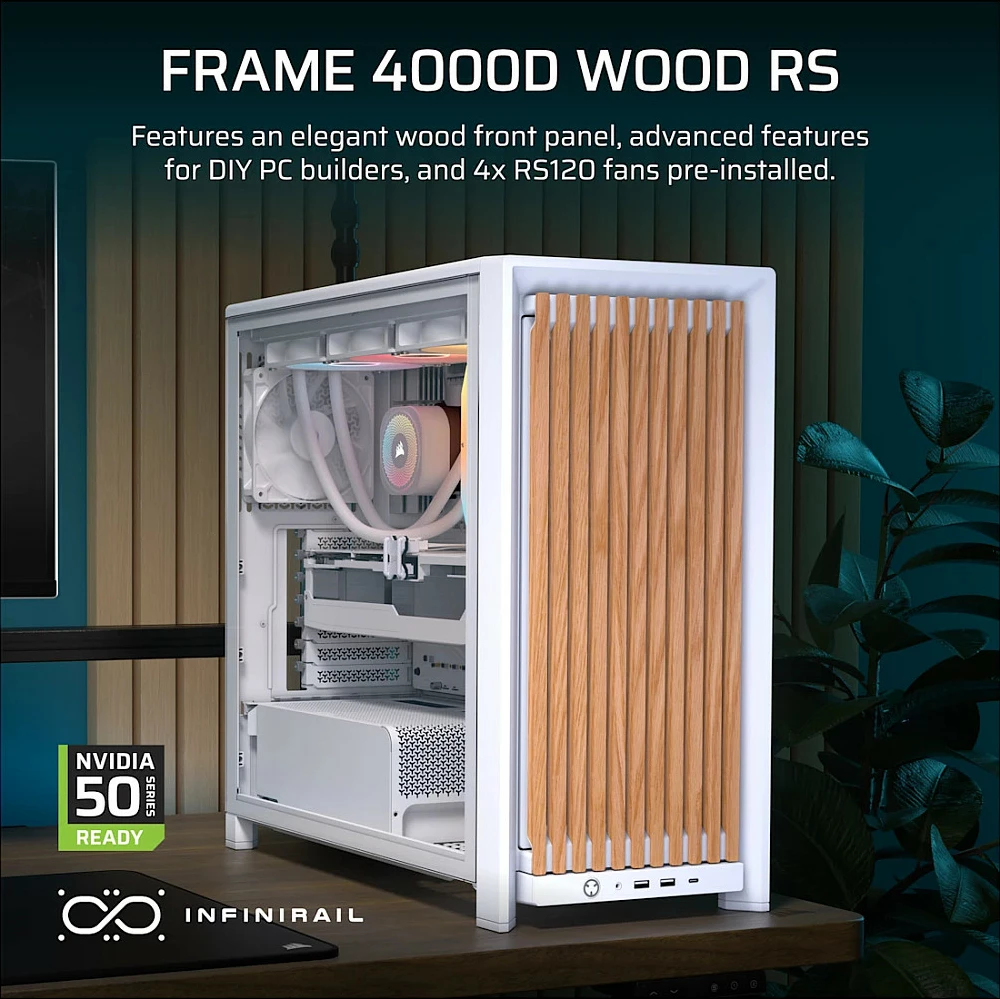 Kasë Corsair FRAME 4000D RS, Midi-Tower E-ATX, qelq i kalitur, USB-C, e bardhë