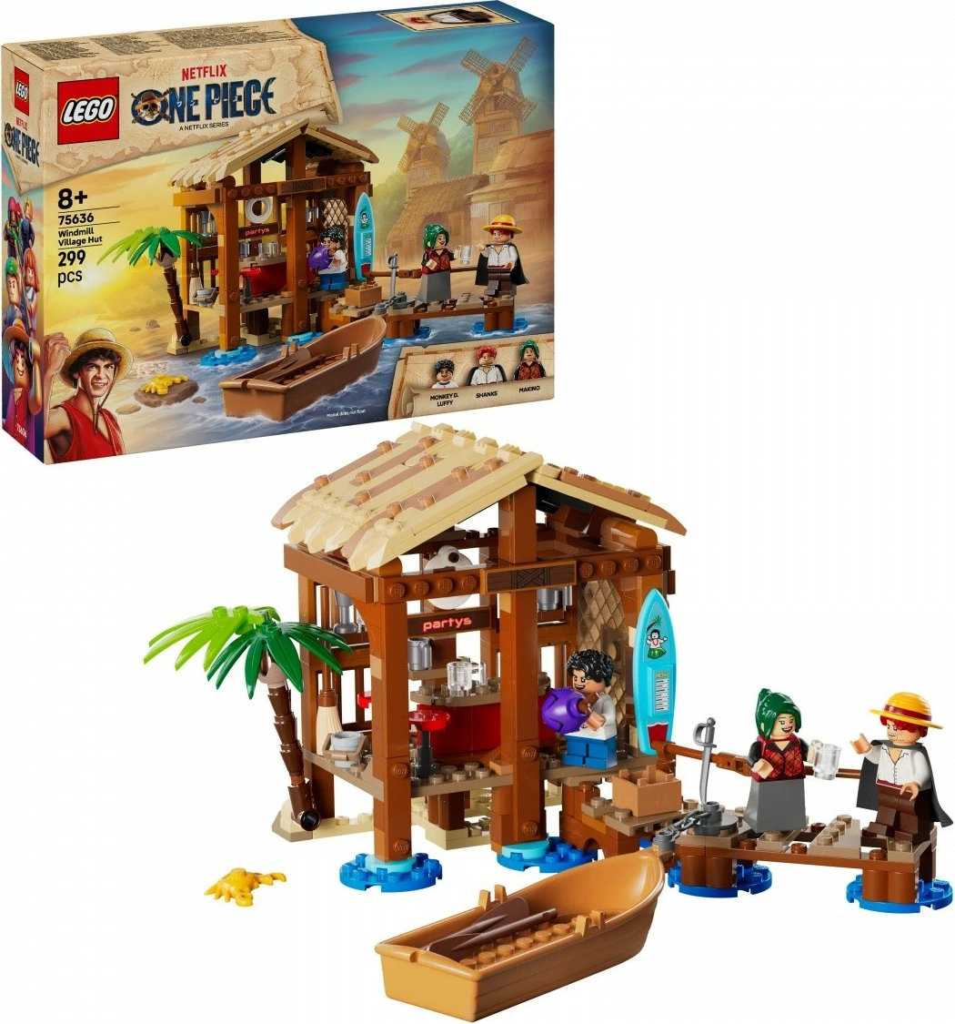 Set LEGO One Piece Fusha Village Hut 75636, 299 pjesë, me minifigura Luffy, Shanks, Makino