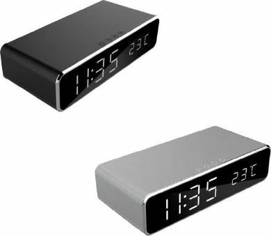 Orë alarmi digjitale Gembird me karikim wireless, argjendtë