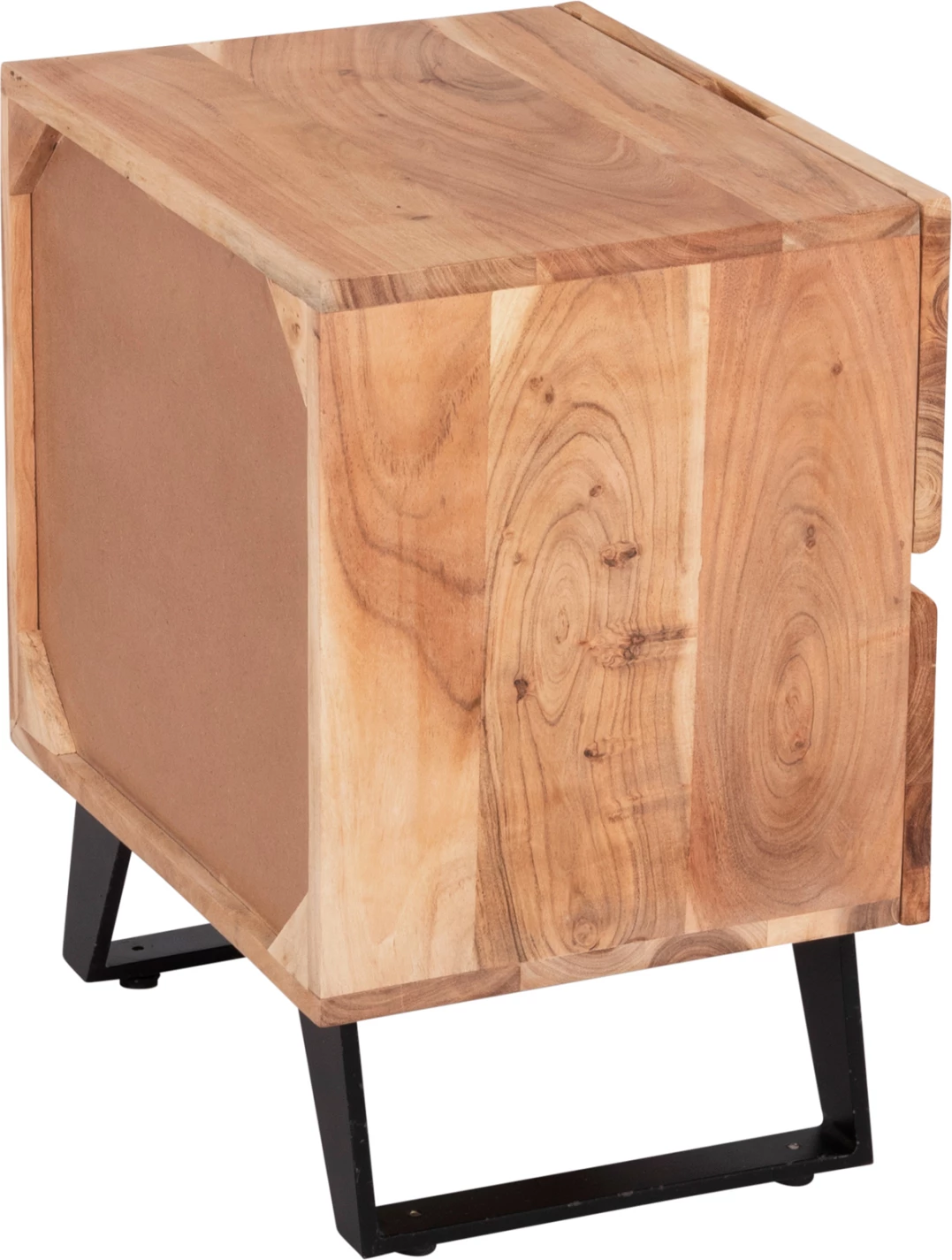 Komodinë natyrale ALICIA, dru akacie, këmbë metalike, 45x35x56cm