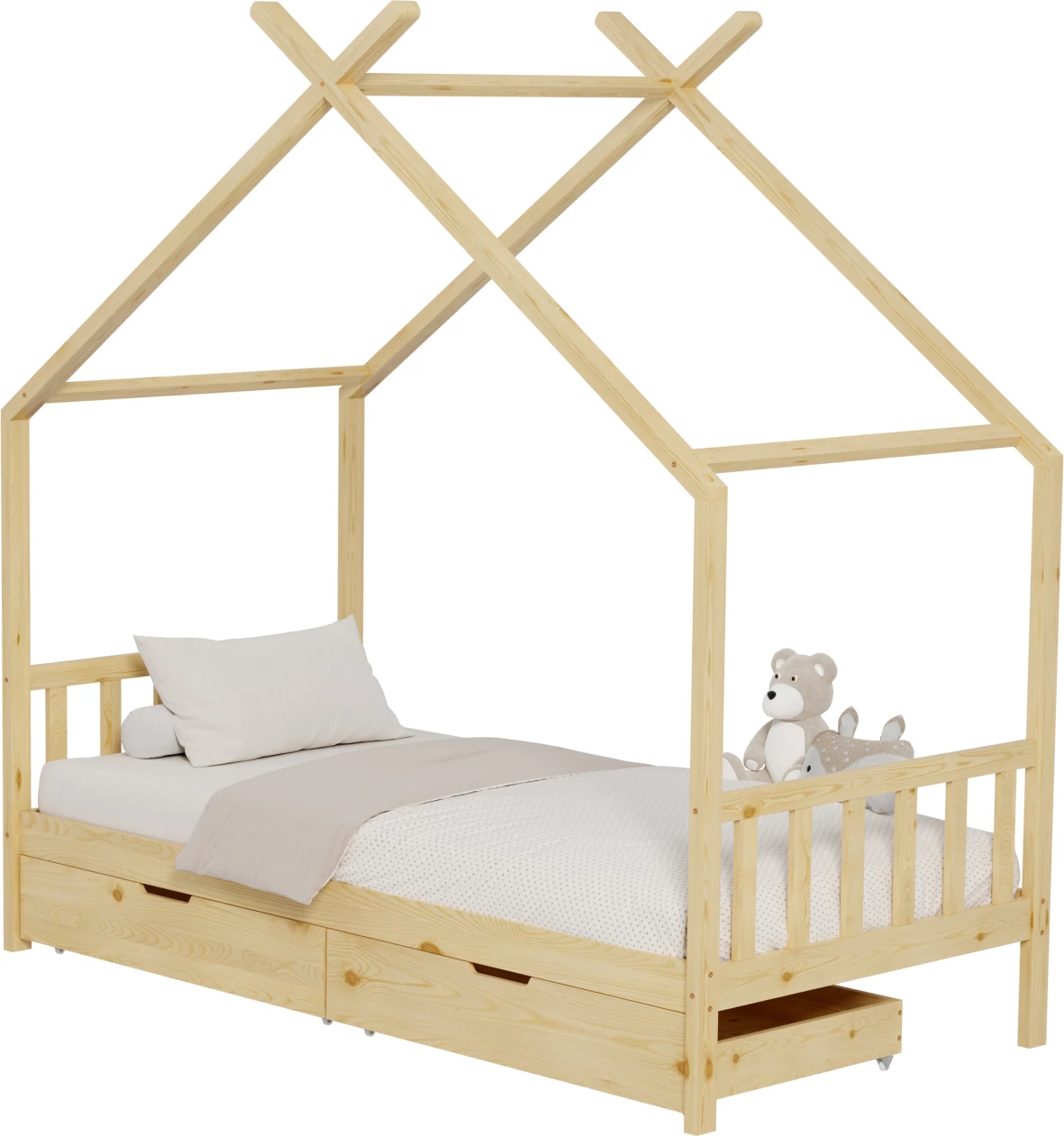 Krevat për fëmijë KLARICE FH680.01 t.MONTESSORI-2 sirtarë- dru pishe i fortë në ngjyrë natyrale- 190x90cm