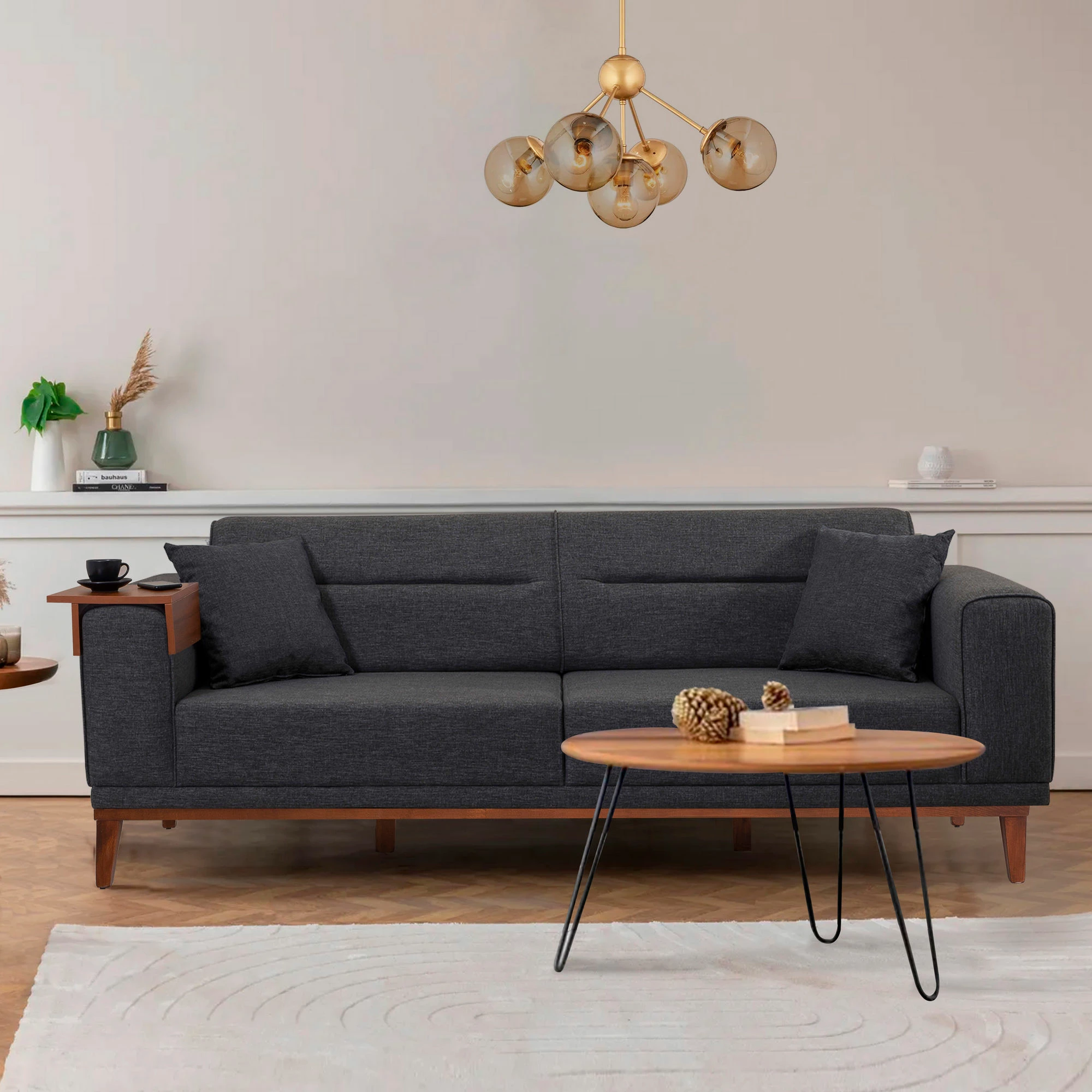 Set divan-krevat, karrige dhe tavolinë anësore, ngjyrë antracit, Liones 1053