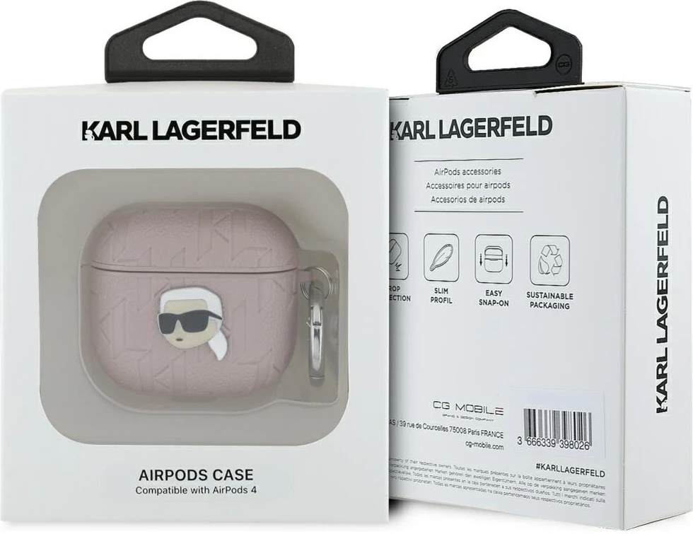 Mbështjellës Karl Lagerfeld Monogram Karl Head për AirPods 4, Rozë