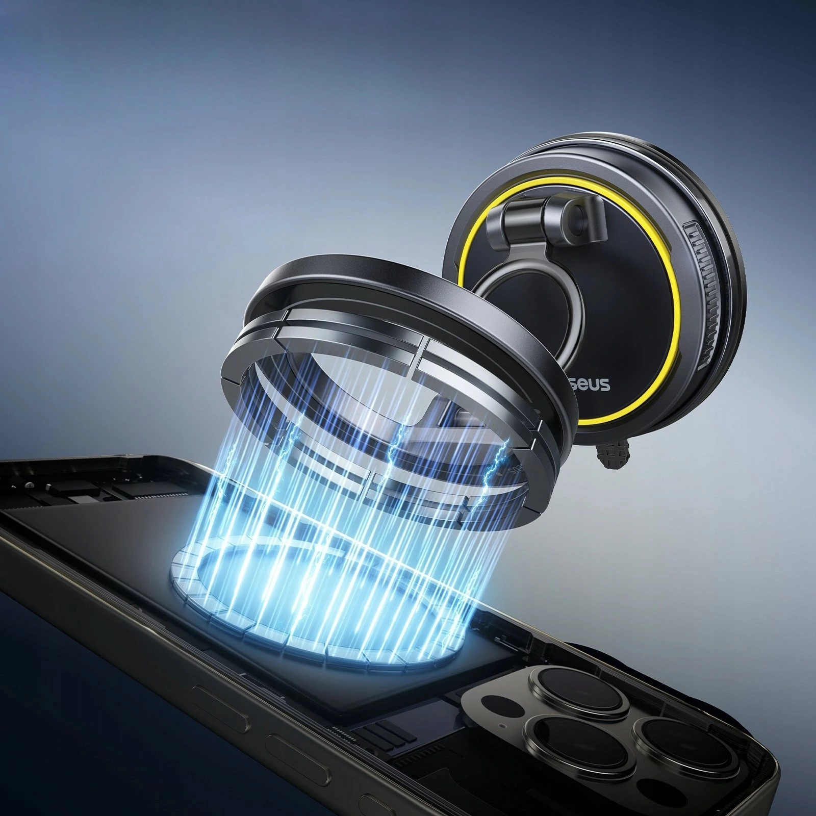 Mbajtës magnetik telefoni për veturë Baseus PrimeTrip VC2 Flex, kupë thithëse, 720°, me unazë magnetike, i zi