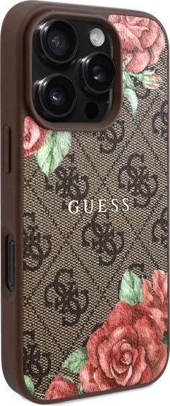 Mbështjellës Guess GUHMP16XP4ROPEMCW për iPhone 16 Pro Max 6.9", hardcase, 4G Flowers Print, MagSafe, Kafe