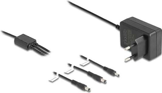 Adapter rryme DeLOCK 5V 2A 10W, 3 konektorë DC 3.5x1.35/5.5x2.1/5.5x2.5, kabllo 1.8m, i zi