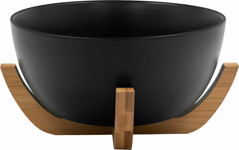 Enë shërbyese CURVE, porcelan i zi, bambu natyral, 23x23x13cm