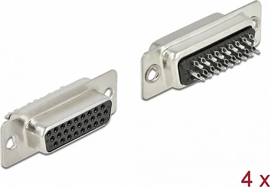Konektor D-Sub HD 26-pin DeLOCK, femër, metal, për saldim, 4 copë, zi/argjend