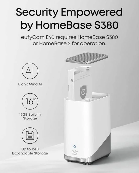 Sistem kamera sigurie ANKER Eufy Security eufyCam E40 2K, 4 kamera + HomeBase S380, SolarPlus 2.0, e bardhë/e zezë