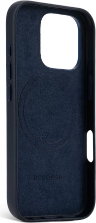 Mbështjellës Decoded Leather Backcover MagSafe për iPhone 16 Pro, navy blue