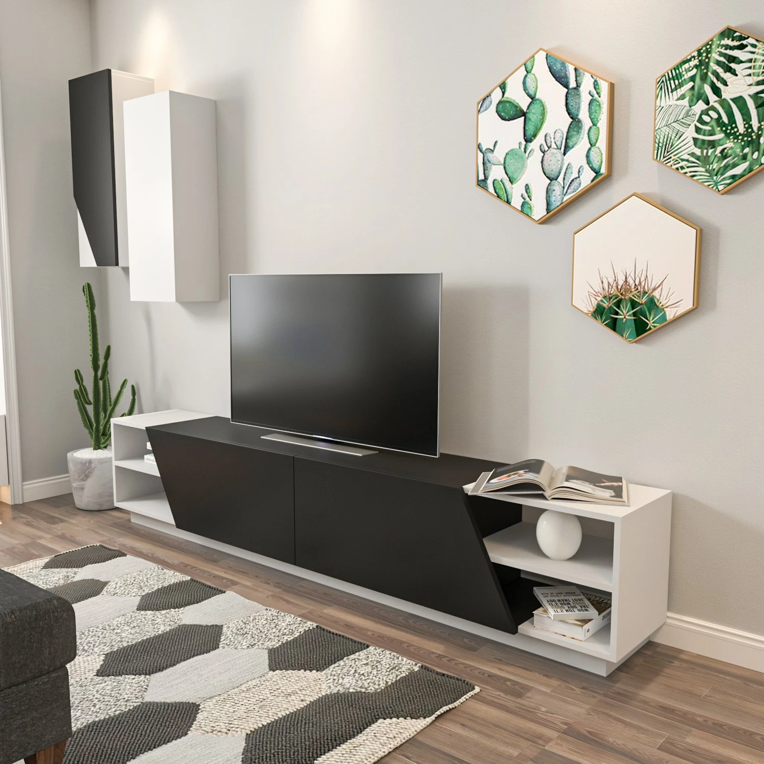 Komodë TV Hanah Home, ngjyrë zebra - e zezë, e bardhë