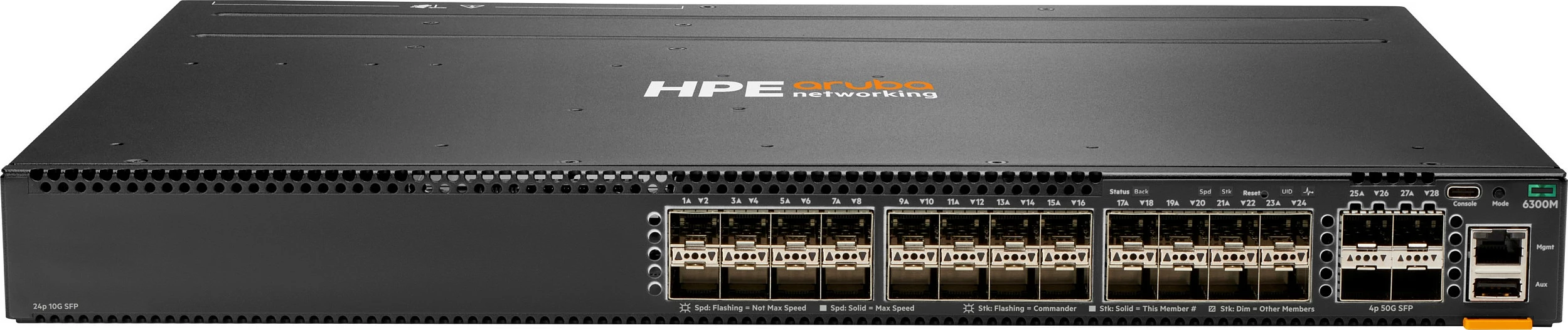 Switch HPE Aruba Networking CX 6300M, 24x SFP+ 10G + 4x SFP56 50G, 8GB RAM, 32GB Flash, i zi