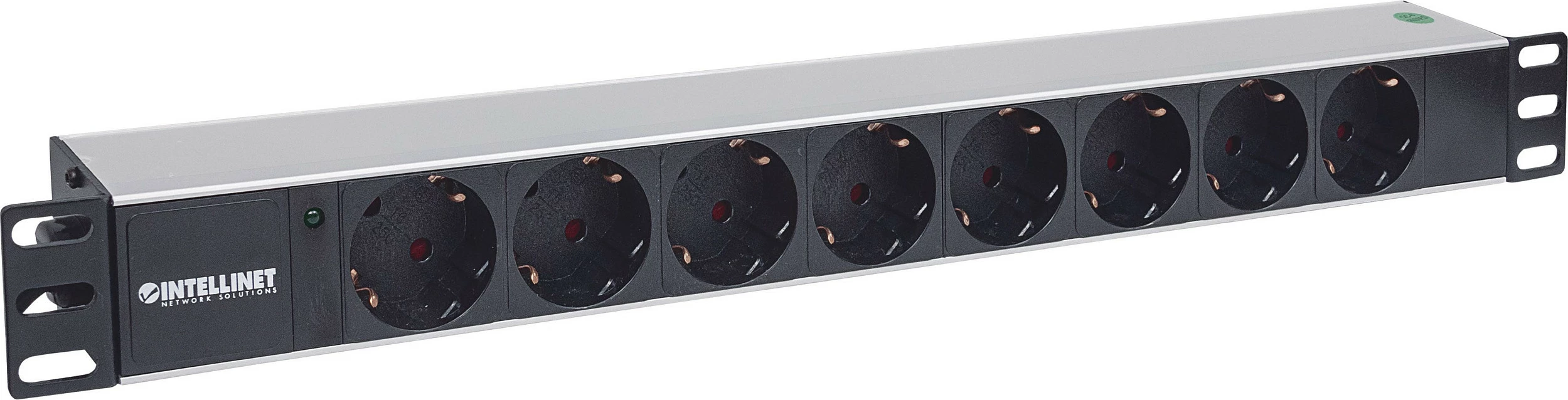PDU rack Intellinet 19" 1U, 8x prizë Type F (Schuko), kabllo 1.8m, 15A, zezë/alumin