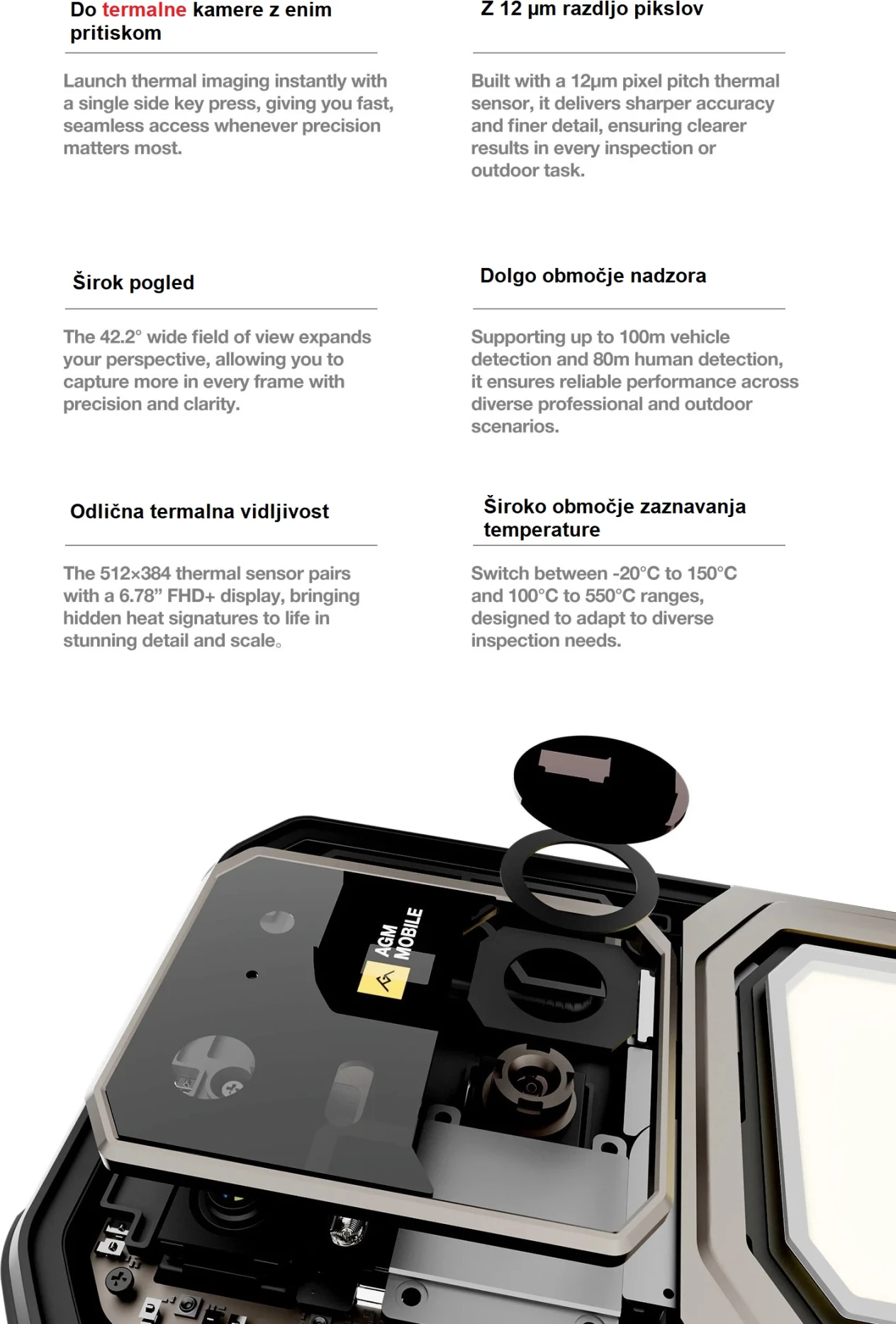 Celular AGM G3 Pro 12GB (+12GB) RAM / 512GB, kamerë termike, bateri 10000 mAh, zi/gri