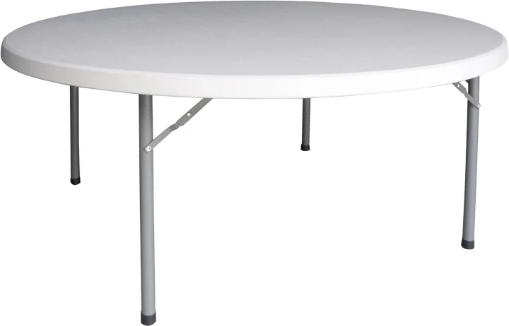 Tavolinë palosëse komode për katering, formë valixhe, e bardhë, rrethore, 180x74cm