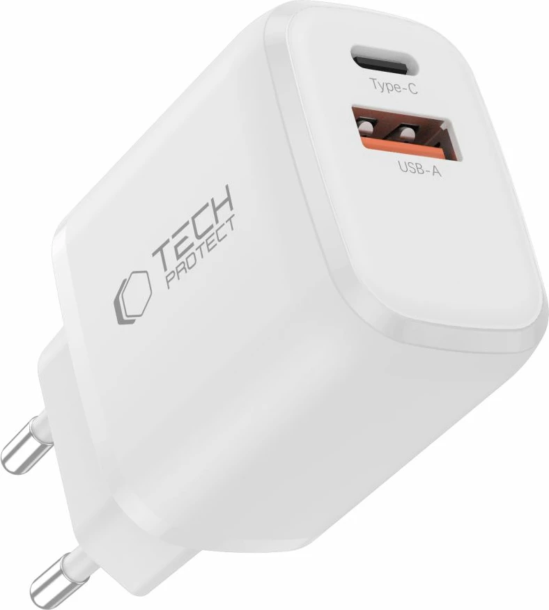 Karikues muri Tech-Protect NCA45W-GAN 45W, 2 porta USB-C/USB-A, GaN, PD 3.0 & QC 3.0, i bardhë, 1 copë
