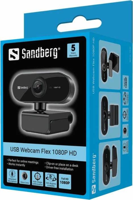 Webkamerë USB Sandberg Flex 1080P HD 133-97, Full HD 1080p, me mikrofon, e zezë, 1 copë