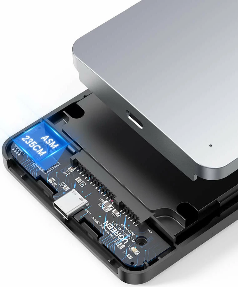 Kasë Ugreen CM300 70498 për hard disk 2.5'' SATA 3.0, USB-C/USB-A, 0.5m, Gri