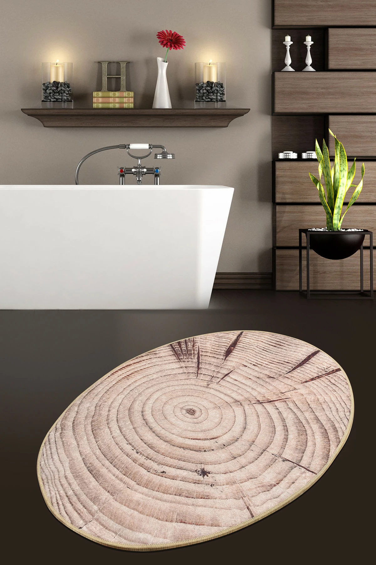 Tapet për banjo Mijölnir, dizajn dru, shumëngjyrësh, 80x120cm