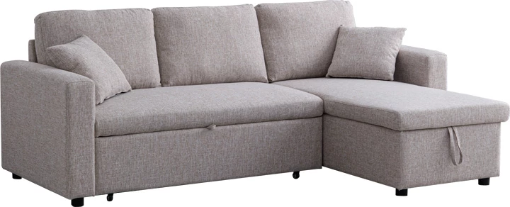 Kamore këndore e kthyeshme me hapësirë për depo, stof bezhë, 223x146x85cm