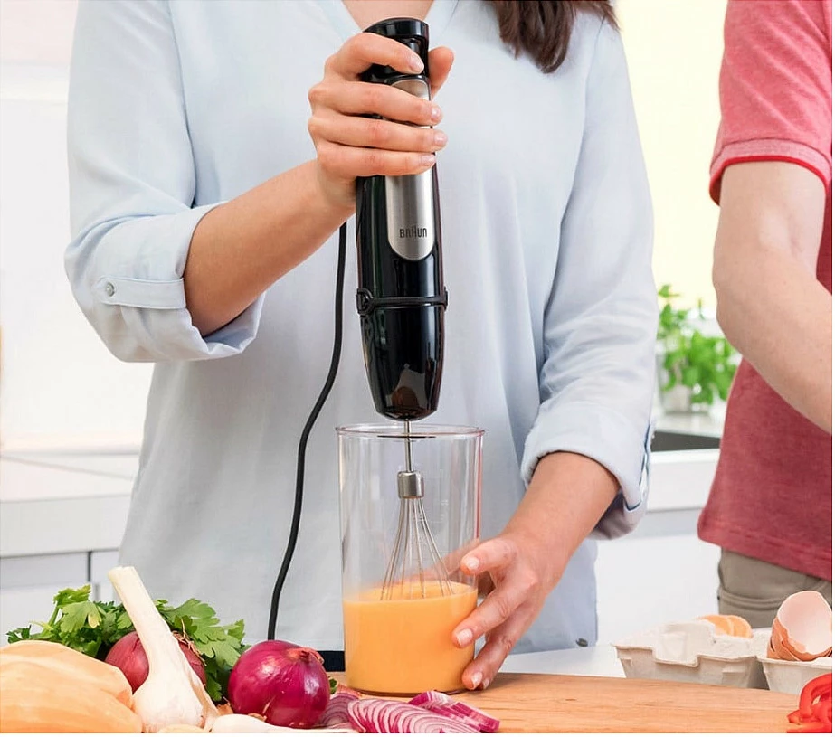 Blender dore Braun MQ7035X, 1000W, gotë 0.6L, grirës 0.5L, rrahëse, zezë/çelik satin