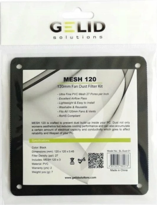 Filtër pluhuri për ventilator 120mm Gelid Mesh 120 SL-Dust-01, set 3 copë, i zi