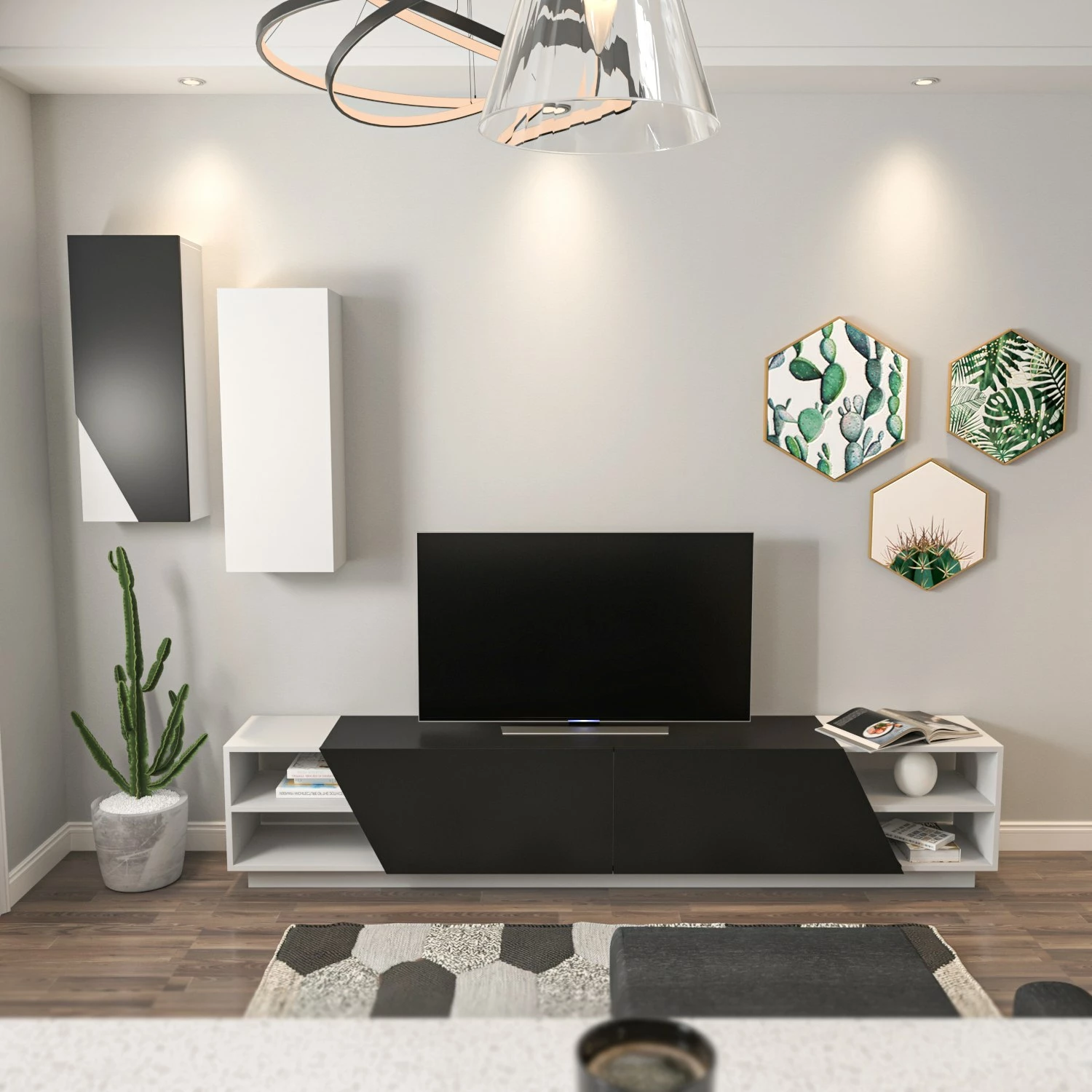 Komodë TV Hanah Home, ngjyrë zebra - e zezë, e bardhë