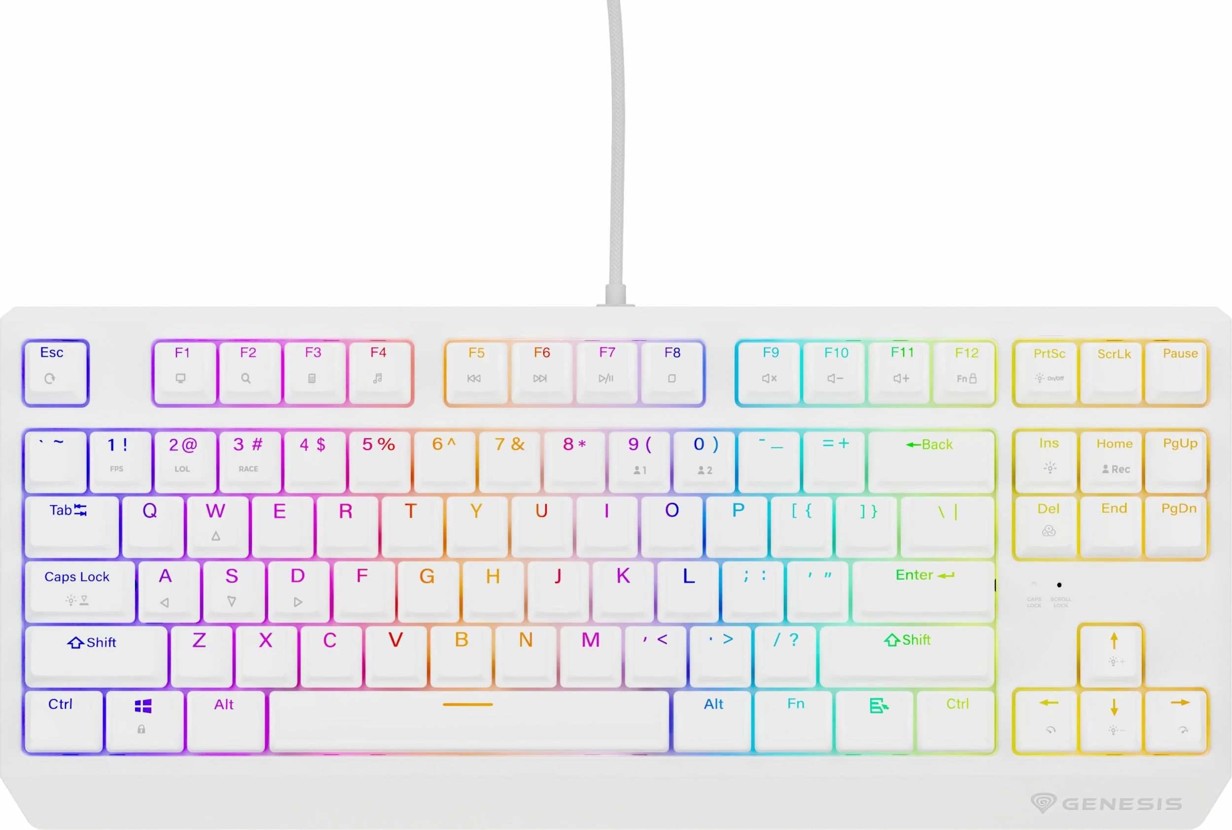 Tastierë mekanike gaming Genesis Thor 230 TKL, Outemu Red, Hot Swap, RGB, USB me kabllo 1.6 m, layout US, e bardhë (NKG-2078)