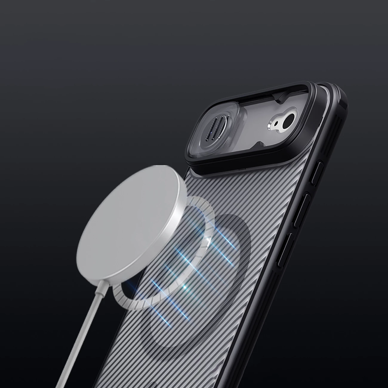 Mbështjellës Nillkin CamShield Pro për iPhone 17 Air, MagSafe, PC+TPU, gjysmë-transparent mat, e zezë transparente